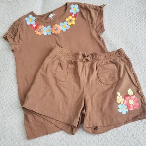 Crazy 8 Girls Brown Fiesta Flower Tee & Shorts Size XL/14 Back to School/Pics